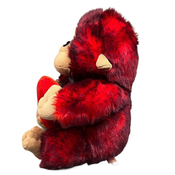 Dan Dee Our First Valentine Red Soft Fuzzy Plush Monkey Holding Heart Pillow 10" - Picture 4 of 6